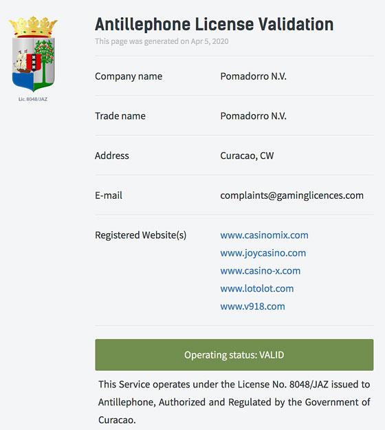 Проверка лицензии интернет казино Антильская лицензия